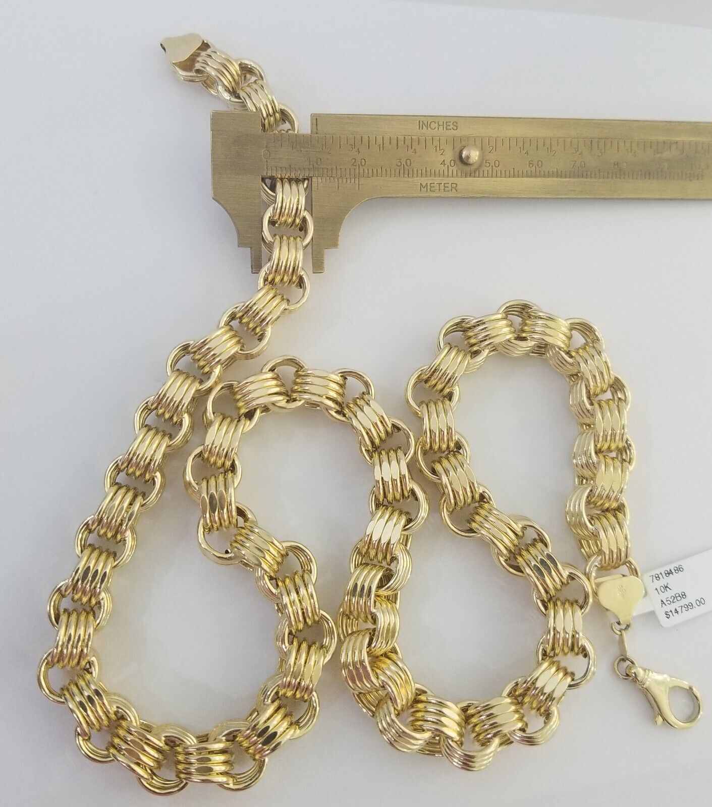 Real 10k Gold Byzantine Chain 11mm necklace 24" Men's 10kt yellow gold Box Chain