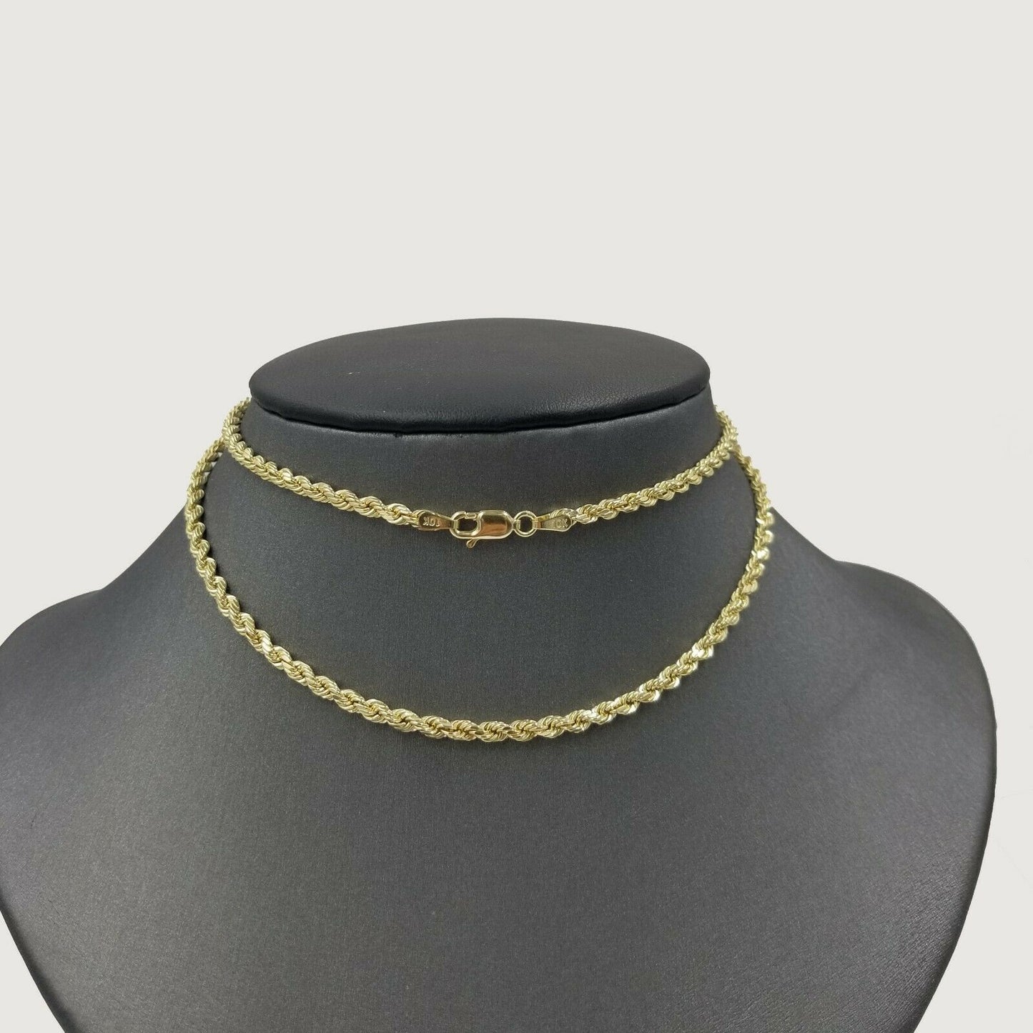 Real 10k Yellow Gold Rope Chain 22" Necklace 3mm, Men Women ,Lobster Lock