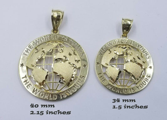 Globe Map Charm 10K Yellow Gold Real Pendant The World is Your Diamond Cut Solid