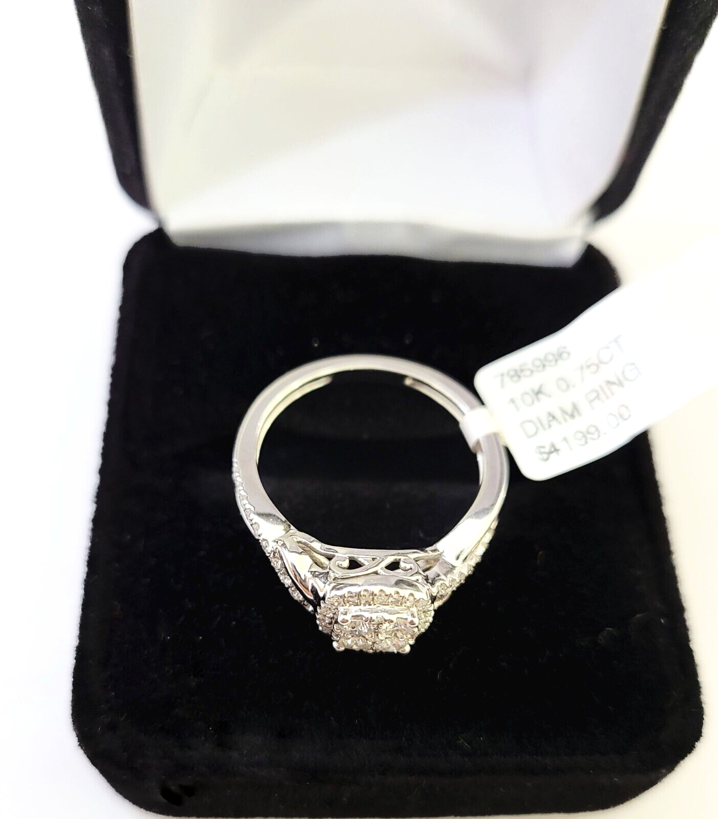 REAL 10k White Gold Diamond Ring 0.75 CT Square Shaped Ladies Engagement Wedding