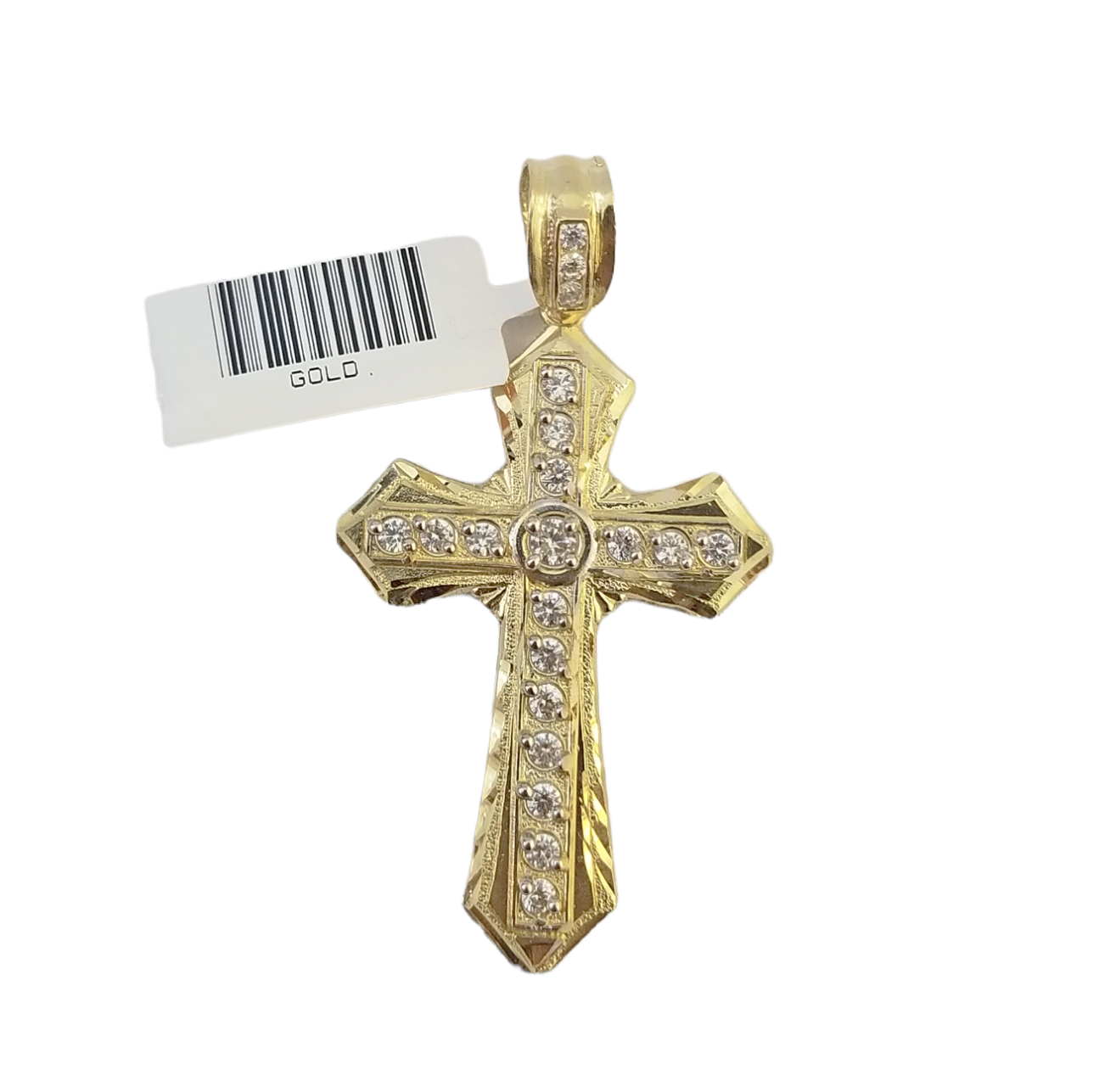 14K Real Yellow Gold Jesus Cross Diamond Cut Pendant Religious Charm