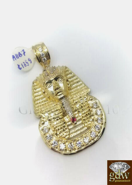 Real 10k Gold Egyptian Pharaoh Head Charm Pendant 2 Inch Men Women