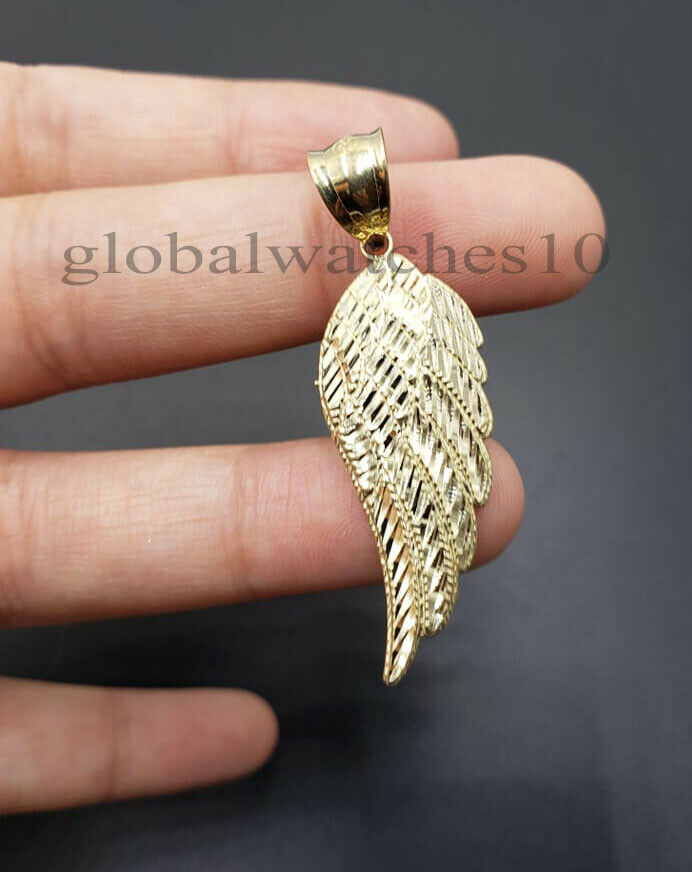 10k Yellow Gold Pendant Angle Wing 10k Gold Rope Chain Men Women Cross