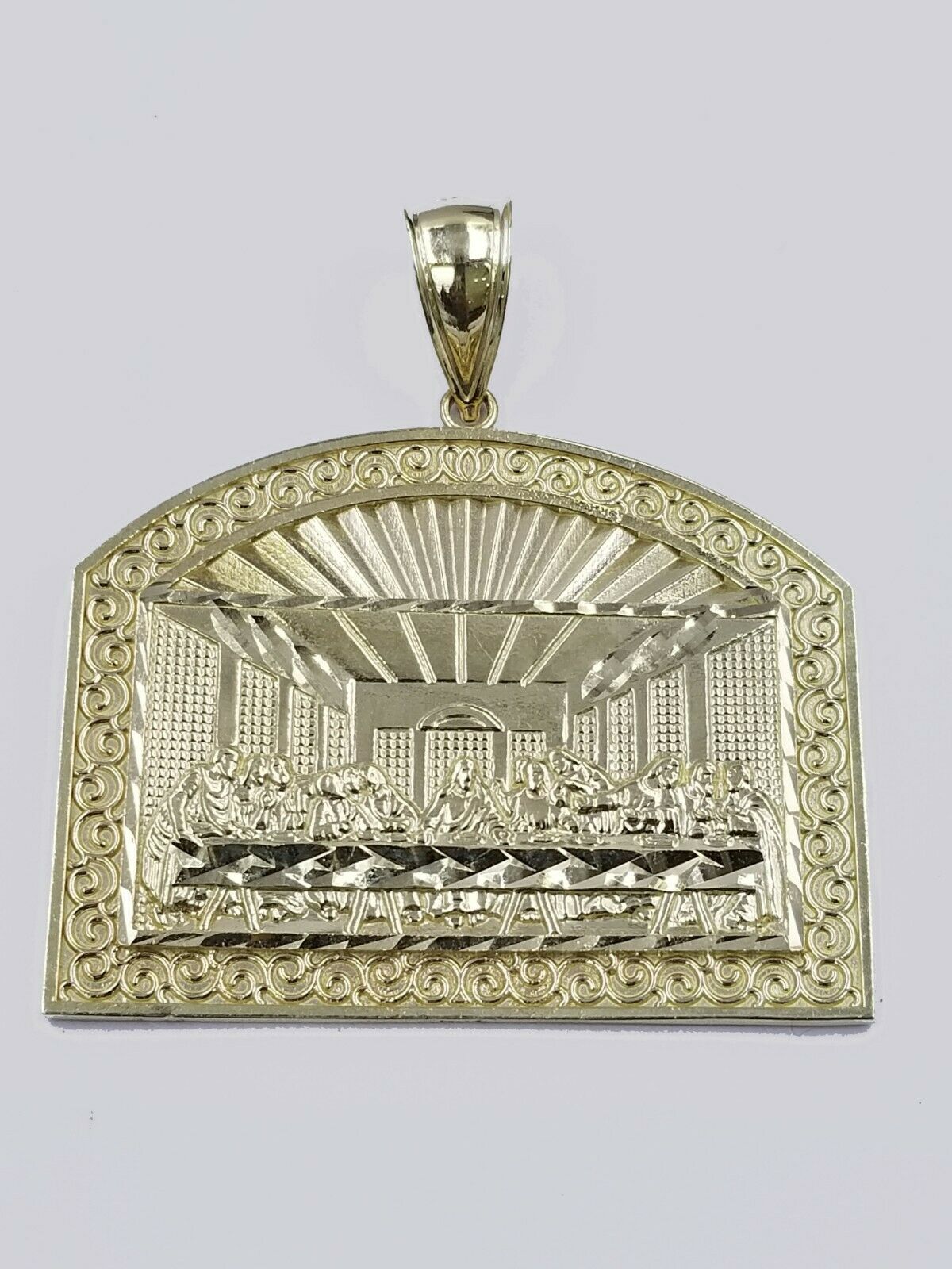 10k Yellow Gold Last supper pendant with Rope 26"Chain Mens Necklace Diamond Cut