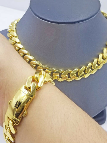 10k Gold Royal Miami Monaco Cuban Link 14mm Chain 24" Bracelet 8.5"