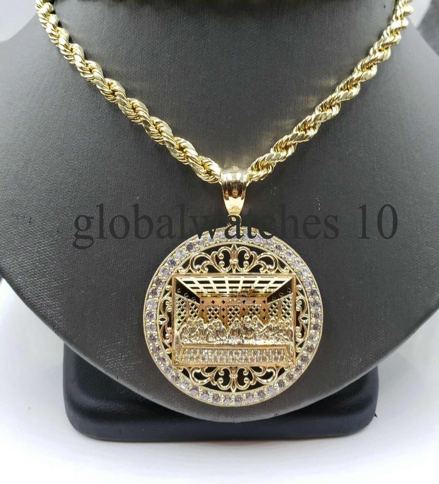 REAL 10k Gold last Supper Pendant Charm Men 10k Byzantine Rope Cuban chain Set