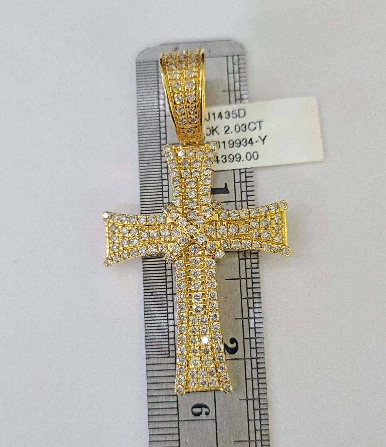 Real 10k Yellow Gold Diamond Cross Charm Men Women Pendant Genuine 2"