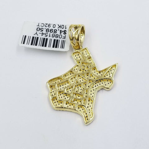 10K Gold Texas Map Diamond Pendant/Charm 2.5mm Rope Chain in 16 18 20 22 24 Inch
