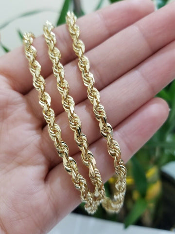Real 14K SOLID Yellow Gold Rope Chain 5mm 24 Inches Necklace Lobster Lock 14kt