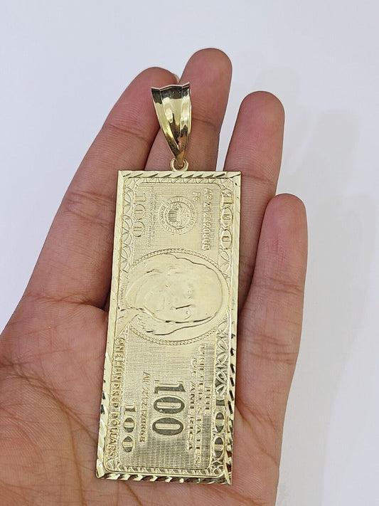 Real 10K Gold 100 Dollar Bill Charm Diamond Cut 10kt yellow Gold Charm