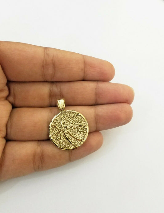 10k Yellow Gold Round Basketball Charm Pendant 1Inch,10kt Real Gold For Mens