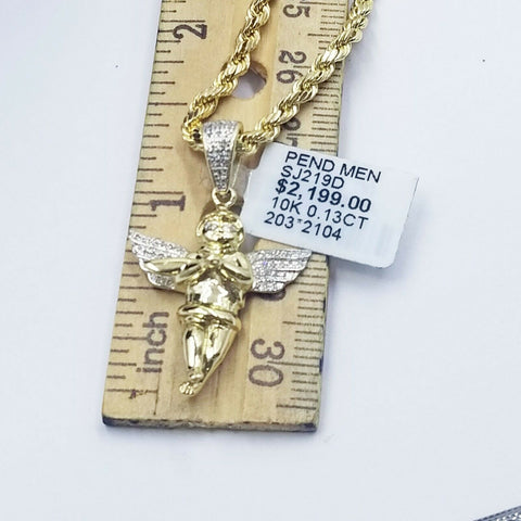 Real 10k Gold Angel Charm Praying Pendant Diamond Cut 4mm Chain in 20 22 24 26"