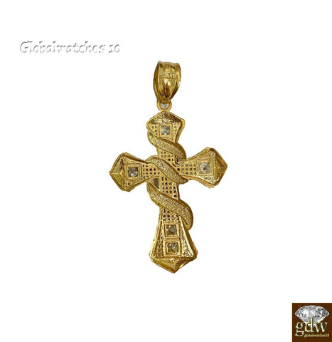 Real 10k Gold Jesus Cross Pendant Charm Crucifix 2" 10kt Yellow Gold Men Women