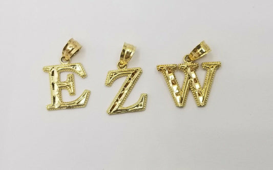 Initial 10k Yellow Gold A-Z Alphabet Charm Diamond Cut Pendent Men Women Real