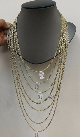 Real 10k Gold Rope Chain Necklace Men Women 2.5mm 16" 18" 20" 22" 24" 26 28"