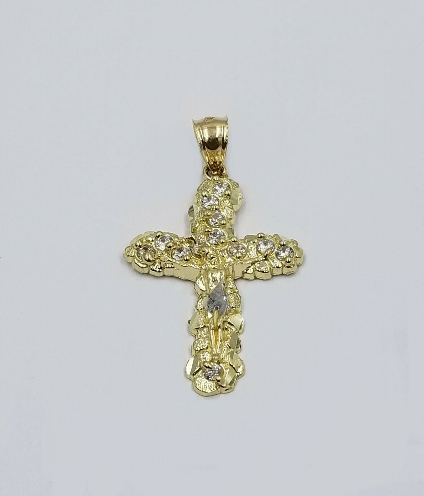 10k Yellow Gold Crucifix Cross Charm Jesus Pendant Rope Chain 18 20 22 24 26