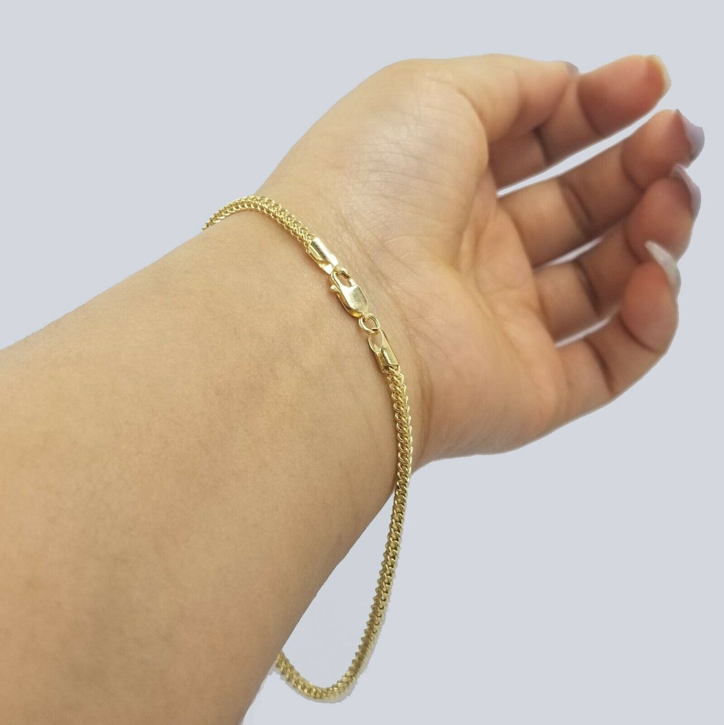 10K Yellow Gold Franco Box Chain Bracelet 2.5mm 8" Lobster Clasp Men Women REAL