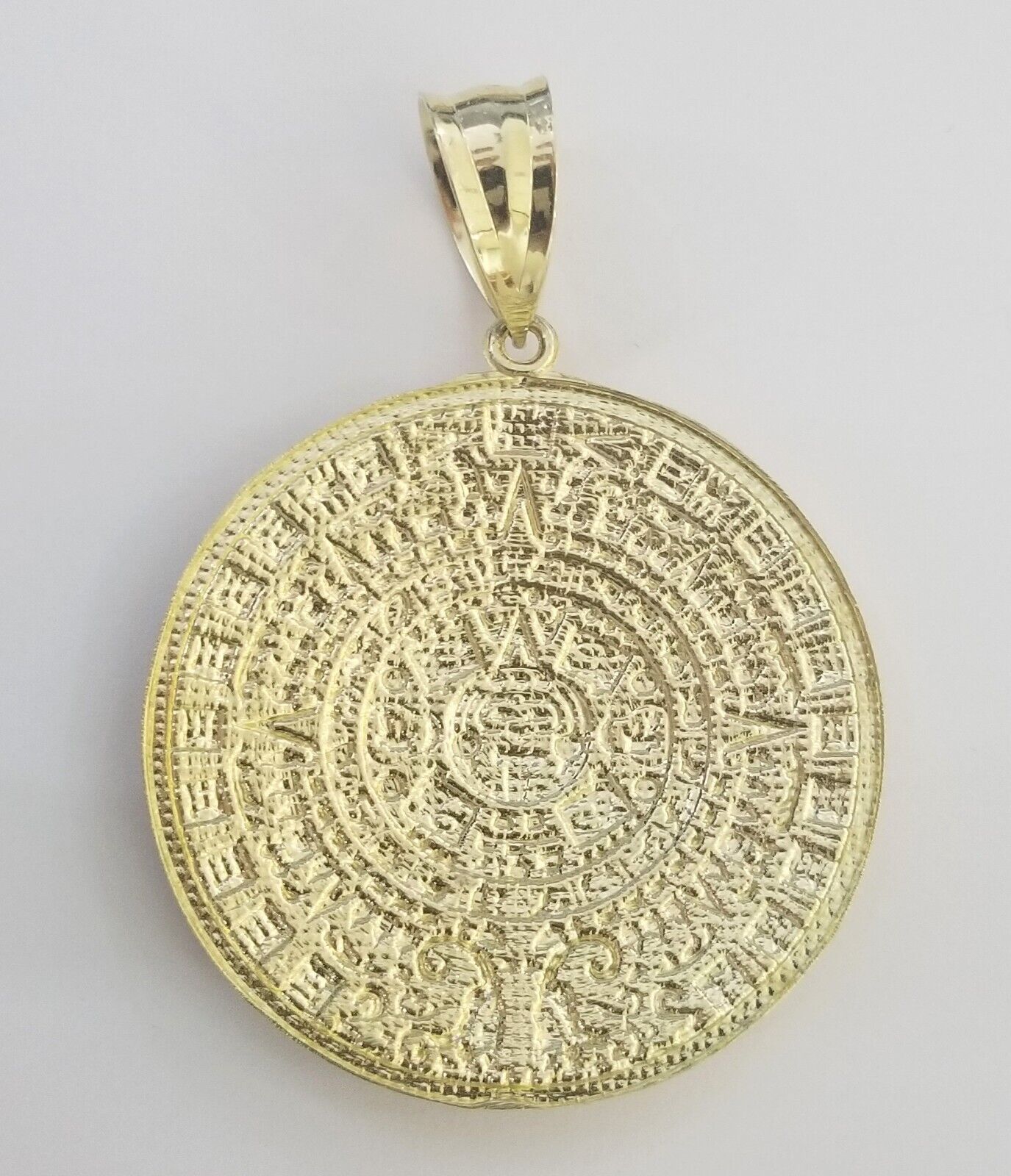 Real 10k Yellow Gold Pendant Circular Mayan Calendar Charm 2.5" SOLID 10kt