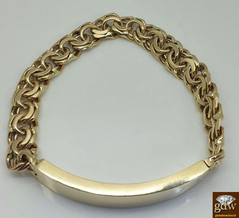 10k Gold Chino Link ID Bracelet Box Lock  8.5" 13mm With Chain and Cross