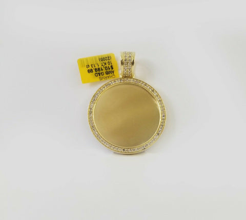 10k Yellow Gold Memory Pendant Charm 0.81CT 2Inch,10kt Real Round Diamond