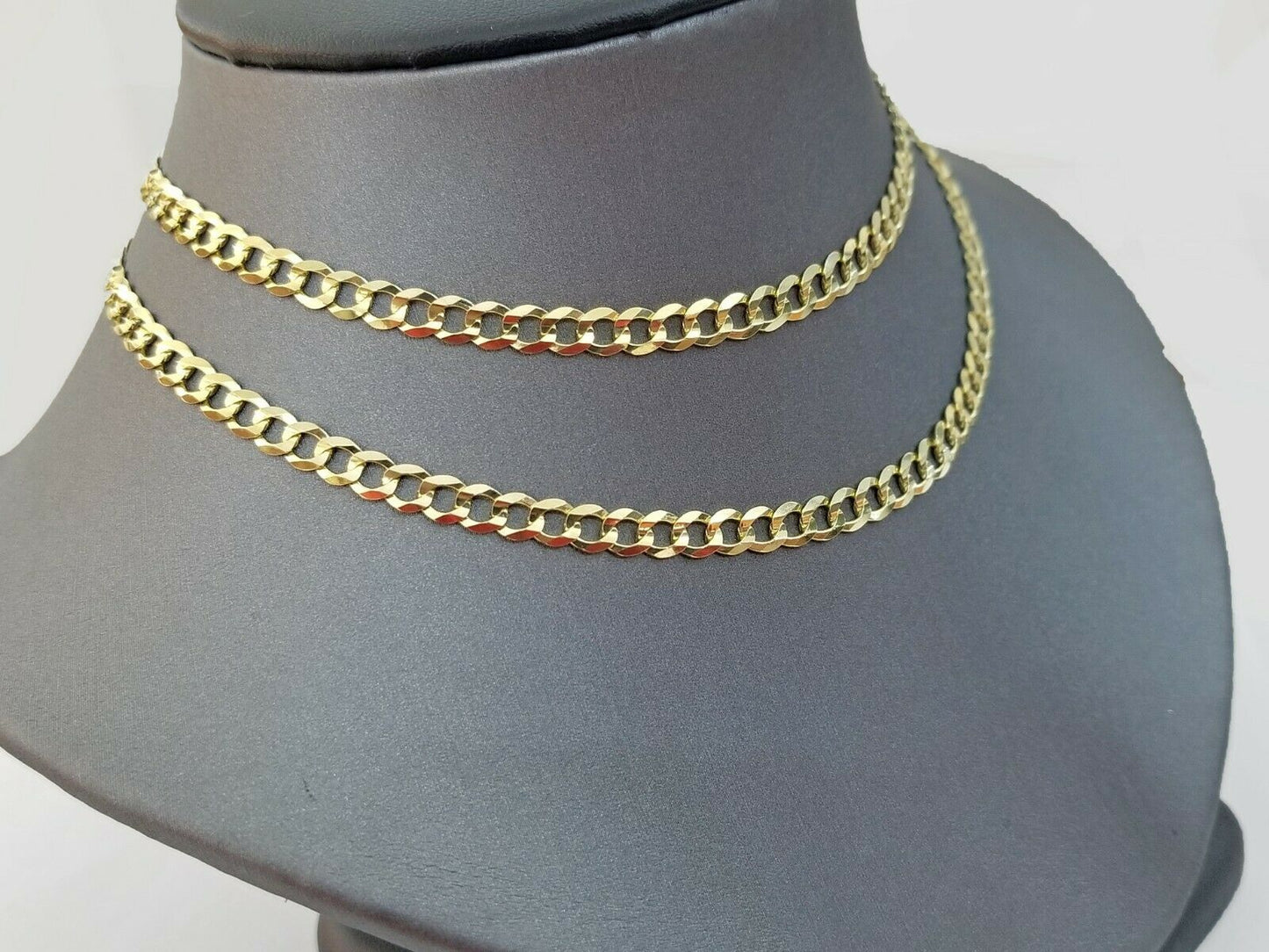 14k SOLID Yellow Gold 5mm Cuban curb Link chain Necklace 18"-26" Real Men Women