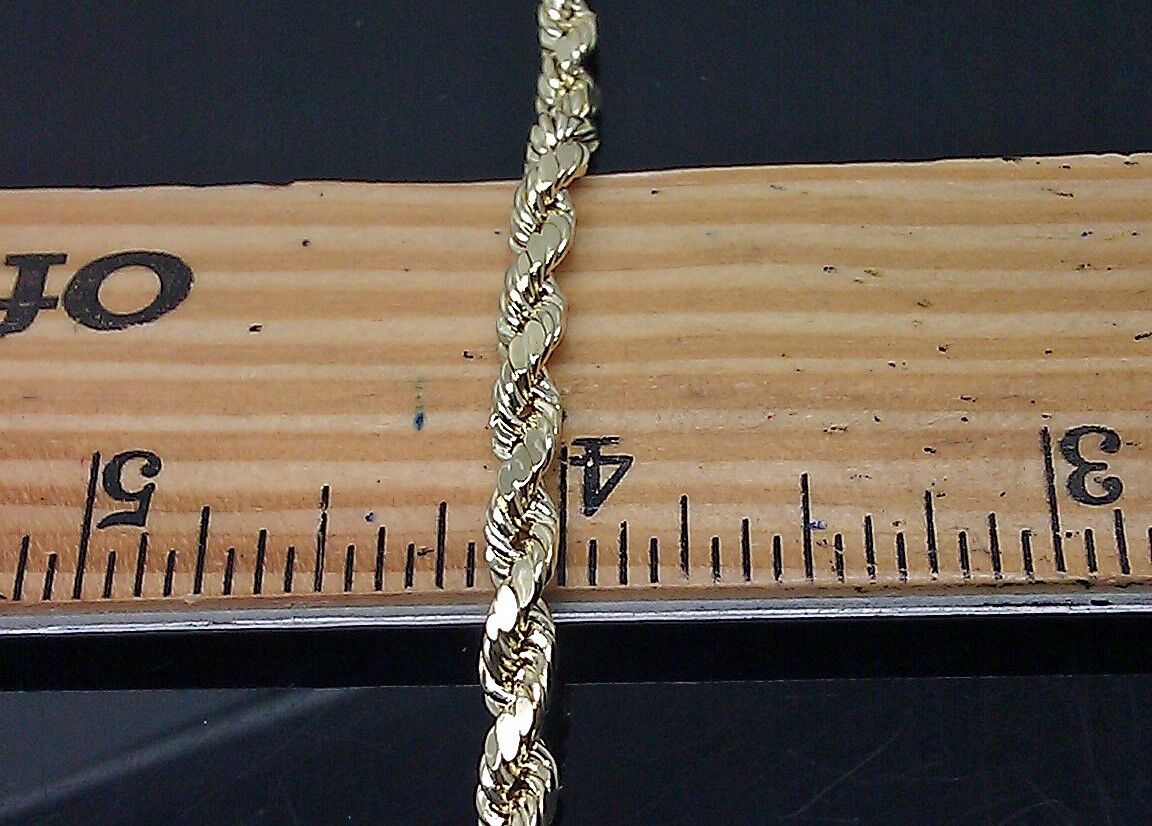 14k Solid Yellow Gold 2.5mm Rope Chain Real Diamond Cut 24" Inches Lobster Lock