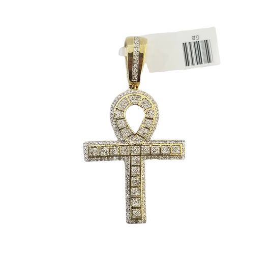 Real 10k Yellow Gold Genuine Diamond Cross Charm Jesus Pendent