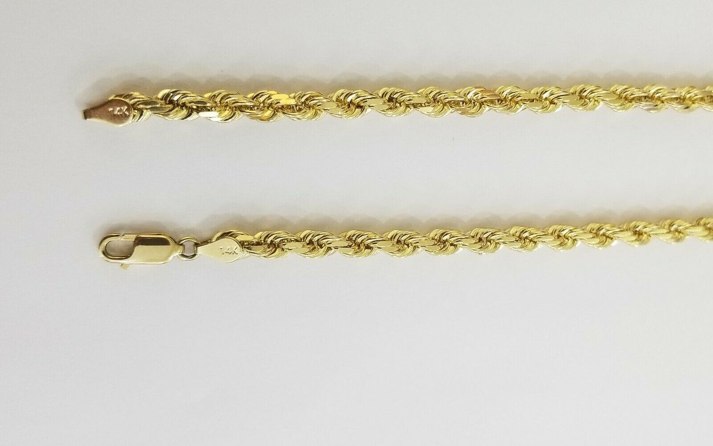 14k Yellow Gold Rope Chain necklace 4.5mm 24Inch diamond cut men women Real 14kt