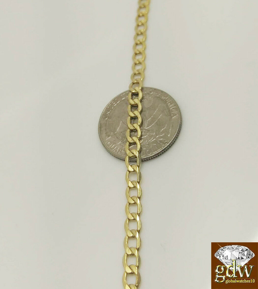 REAL 10k Yellow Gold Cuban link Necklace chain 18" 24" 30" Men Women Kids