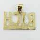 10k Yellow Gold RICH Or Nothing Charm Diamond Cut Pendant For Men Women Real
