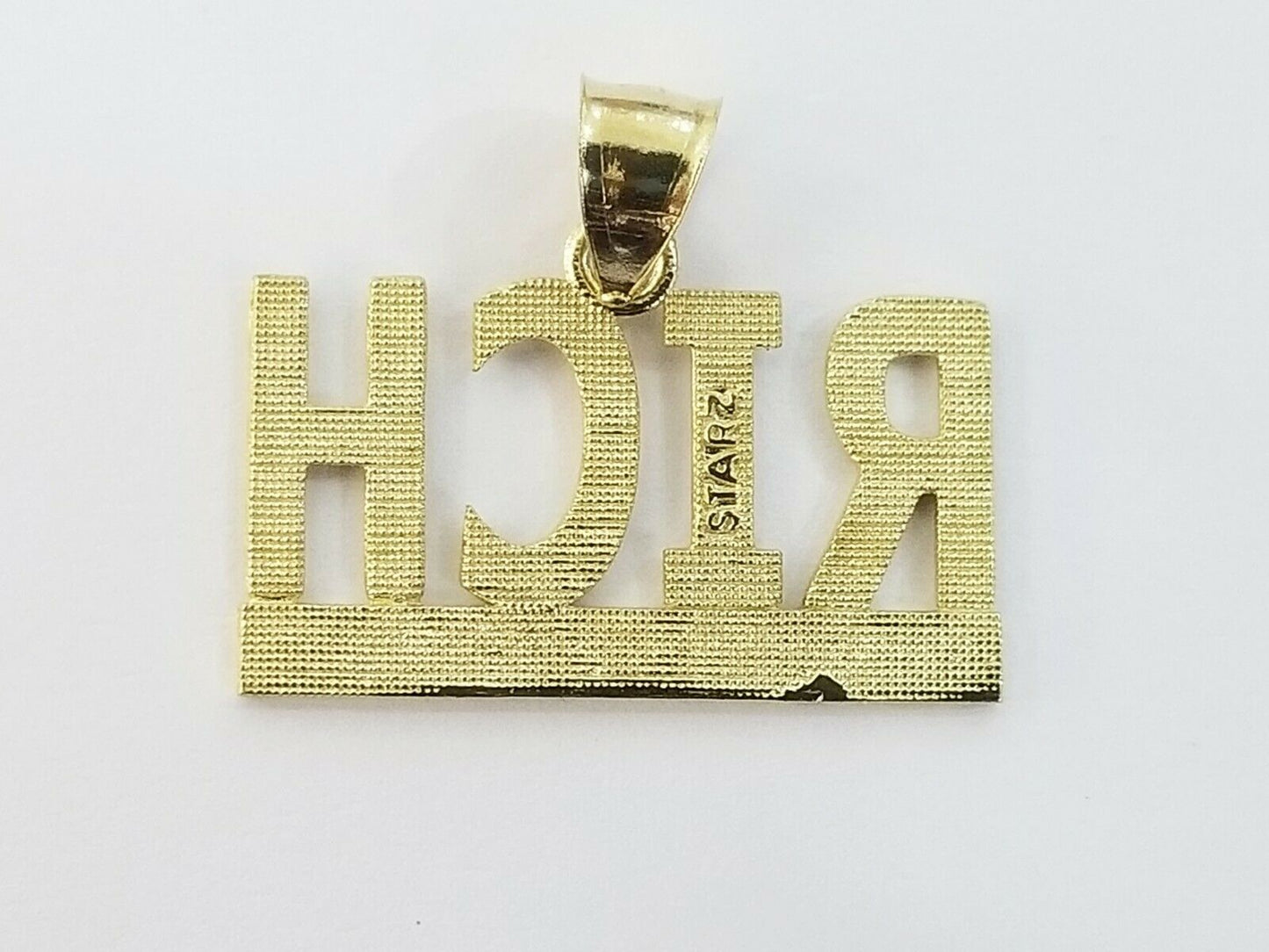 10k Yellow Gold RICH Or Nothing Charm Diamond Cut Pendant For Men Women Real