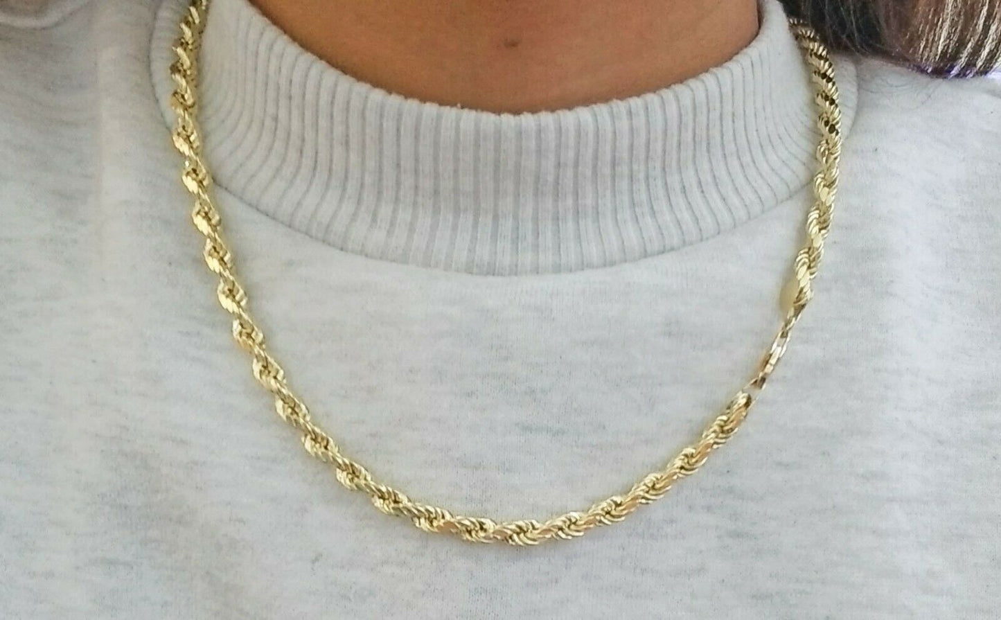 10k REAL Gold Rope Chain 6mm 20" Yellow gold Necklace Men women diamond cut