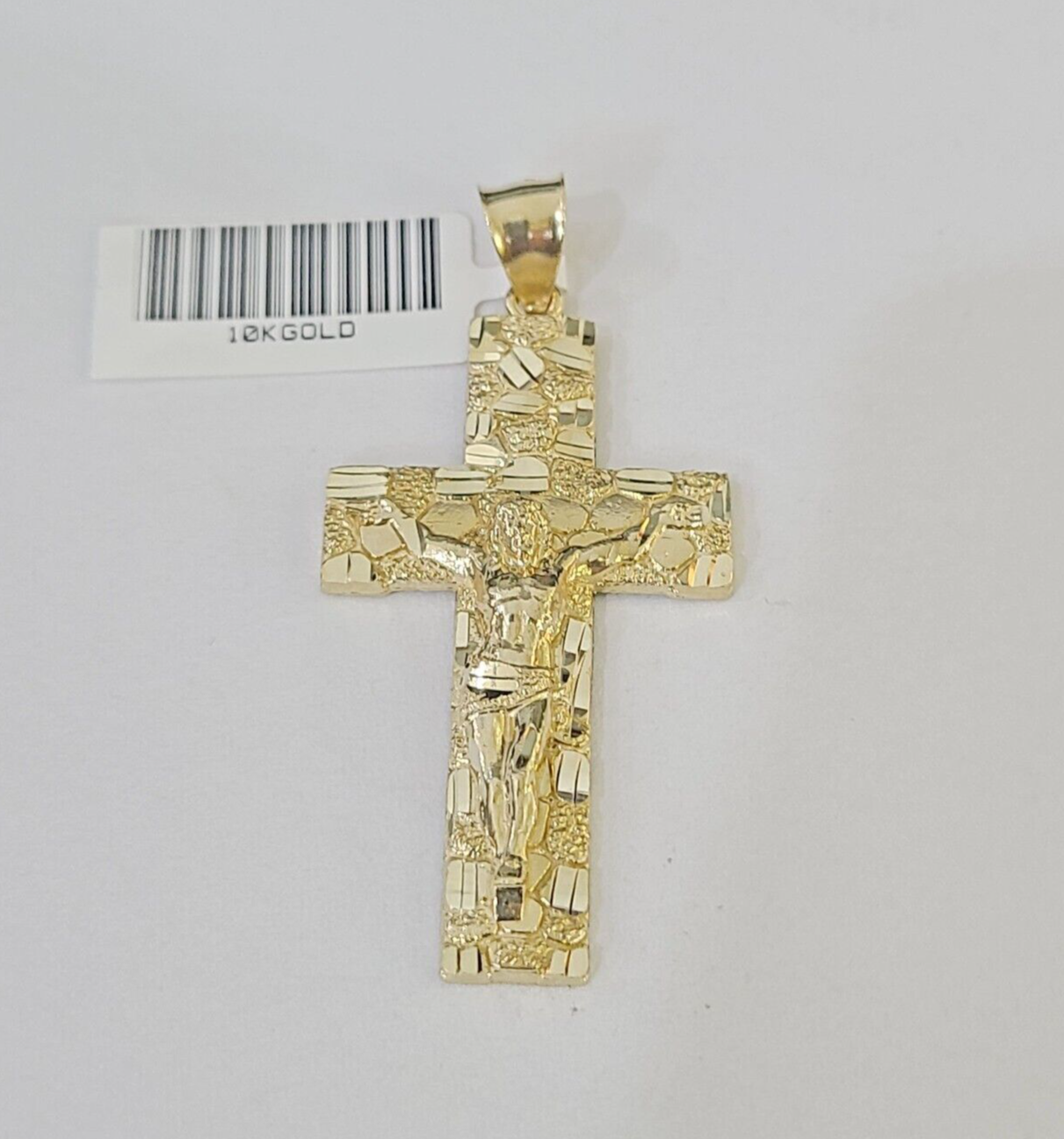 10k Nugget Cross Charm Miami Cuban Chain 4mm 22 inch SET Yellow Gold