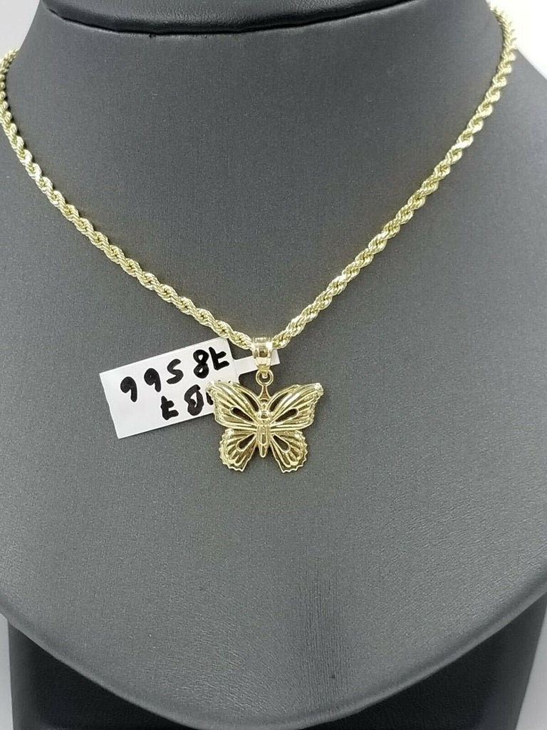 10k Gold Ladies Rope Necklace & Butterfly Charm Pendant 18" 20" 22" 24" 26" REAL