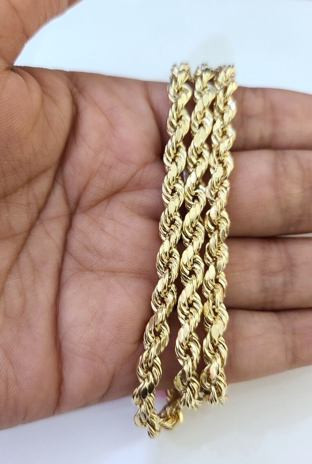 14K Yellow Gold 4mm Rope Chain 20 Inch Diamond Cut Necklace Real 14KT