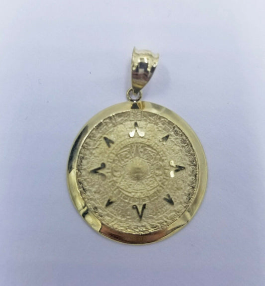 10k Real Yellow Gold Aztec Calendar Charm Pendant Men Women Diamond cut