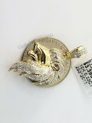 10k Yellow Gold Men's King Lion Head Charm/Pendant with Real 0.33 CT Diamonds