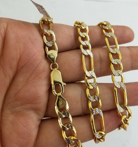 Real 10k Yellow Gold Figaro Chain necklace 8mm Diamond Cut 24"