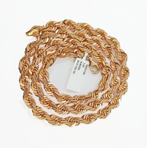 10k 7mm Solid Rose Gold Rope Chain Necklace 22" Inches with Diamond Cut