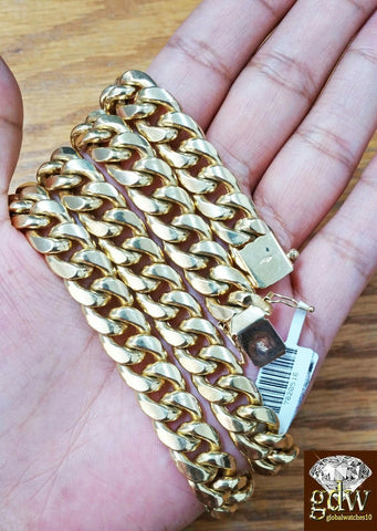 10K Gold Chain Men Necklace 11mm 21 Inch Box Lock Miami Cuban Link