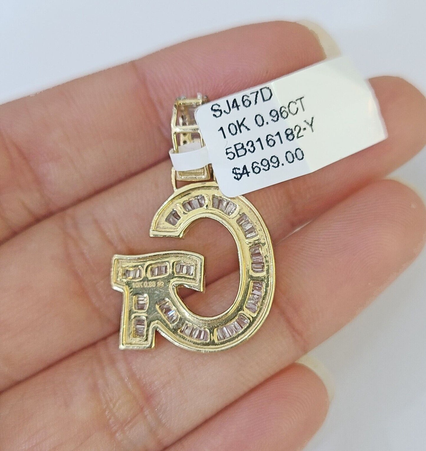 10k Yellow Gold Diamond Letter "G" Initial Alphabet Charm Pendant Real Genuine