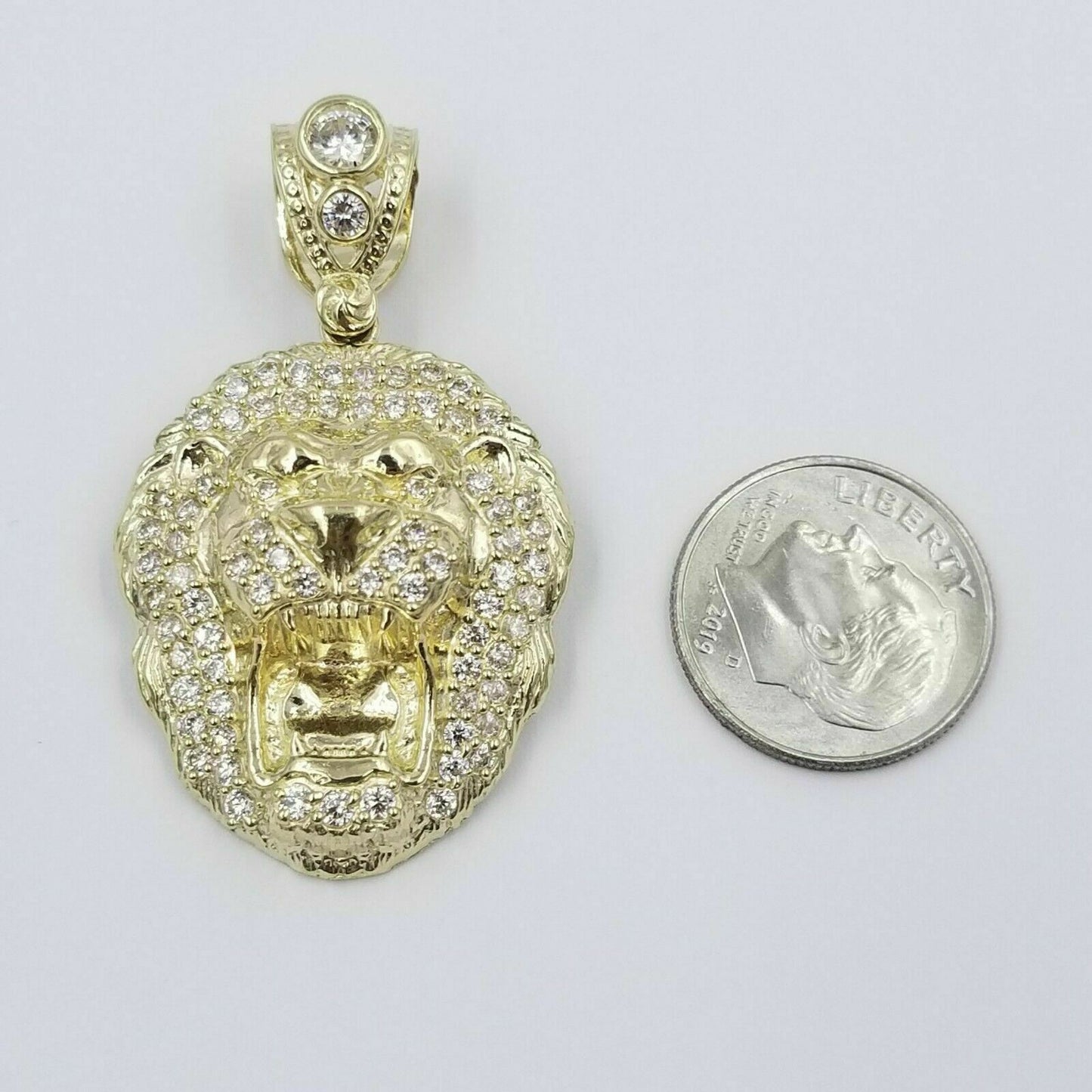 10k Gold Charm Lion Head Pendant with Miami Cuban in 20 22 24 26 Inch Real Gold