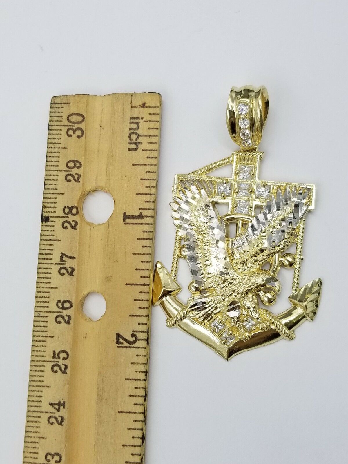 Real 10k Yellow Gold Miami Cuban Chain 24" American Eagle Anchor Charm Pendant