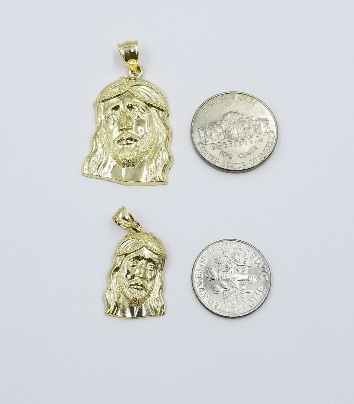 Yellow Jesus Chain REAL 10k Yellow Gold Jesus Head Charm Rope Chain Pendant SET 18