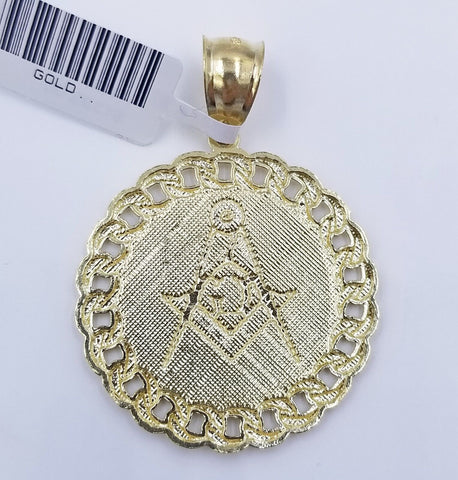 10K Yellow Gold Masonic Circular Pendant Diamond Cut 10Kt Round Gold Charm