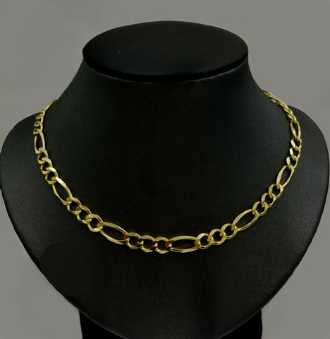10K Yellow Gold Chain Necklace Figaro Link 26 inches 6mm Men & Women