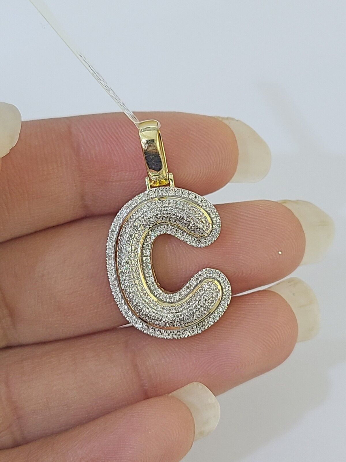 10k Yellow Gold Diamond Letter "C" Initial Alphabet Charm Pendant Real Genuine