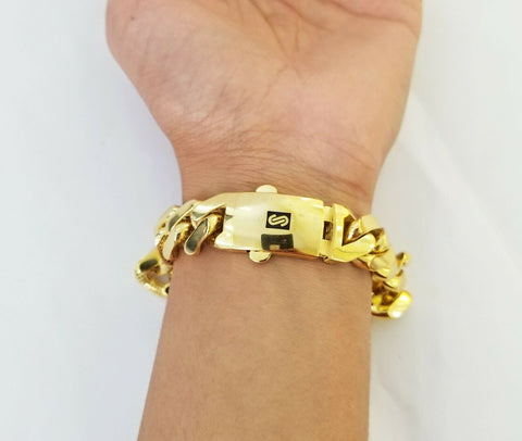 10K Yellow Gold Monaco Bracelet 8.5 inch 15mm , cuban link hand chain Real 10kt
