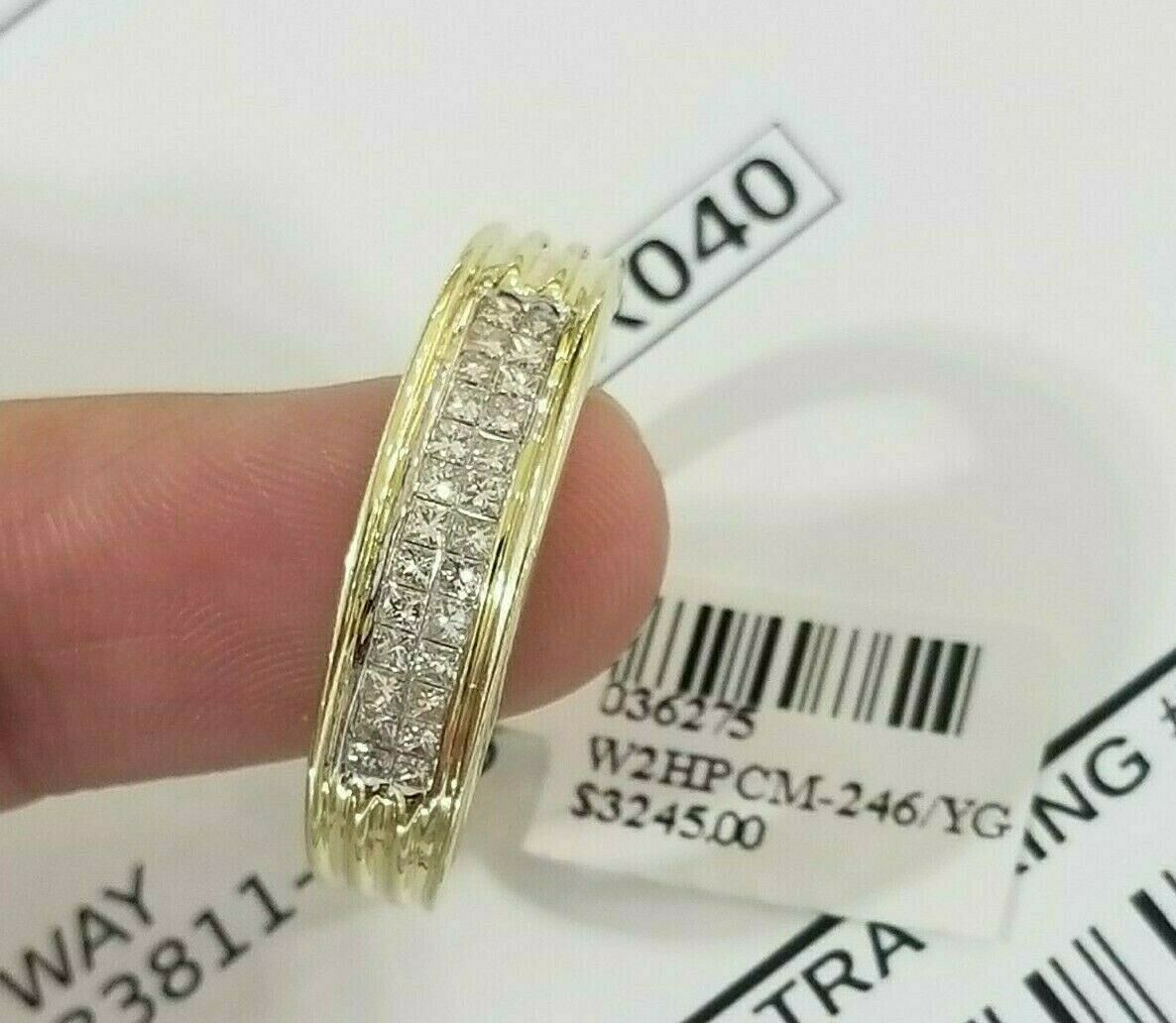 Real 14K Mens Yellow Gold & Diamond Band in Princess Cut Wedding Engagement Ring