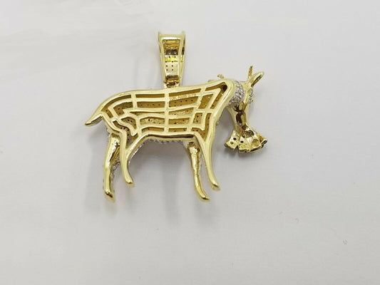 10k Yellow Gold Genuine Diamond GOAT with Money Bag Lucky Charm Pendant Real